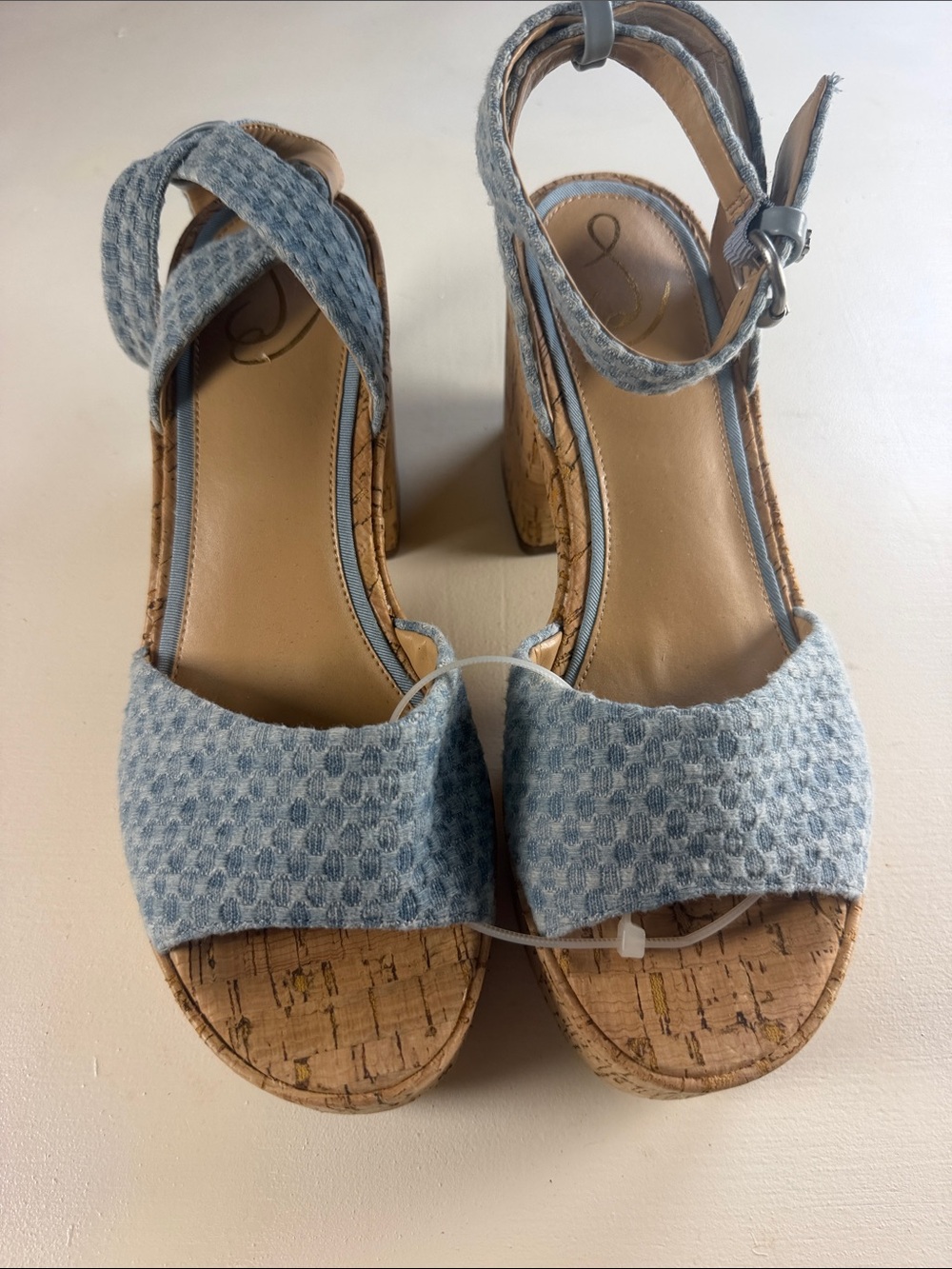Sam Edelman Light Blue Woven Cork Wedge Sandals
